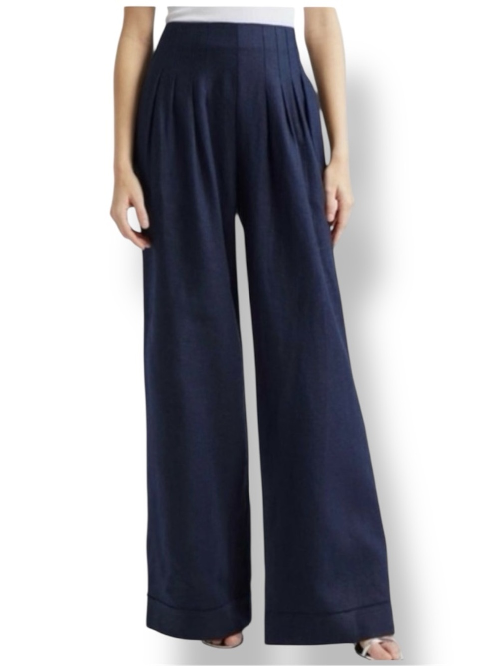 Ramy Brook NWT Dalia Wide-Leg Pants In Navy Blue Size 14